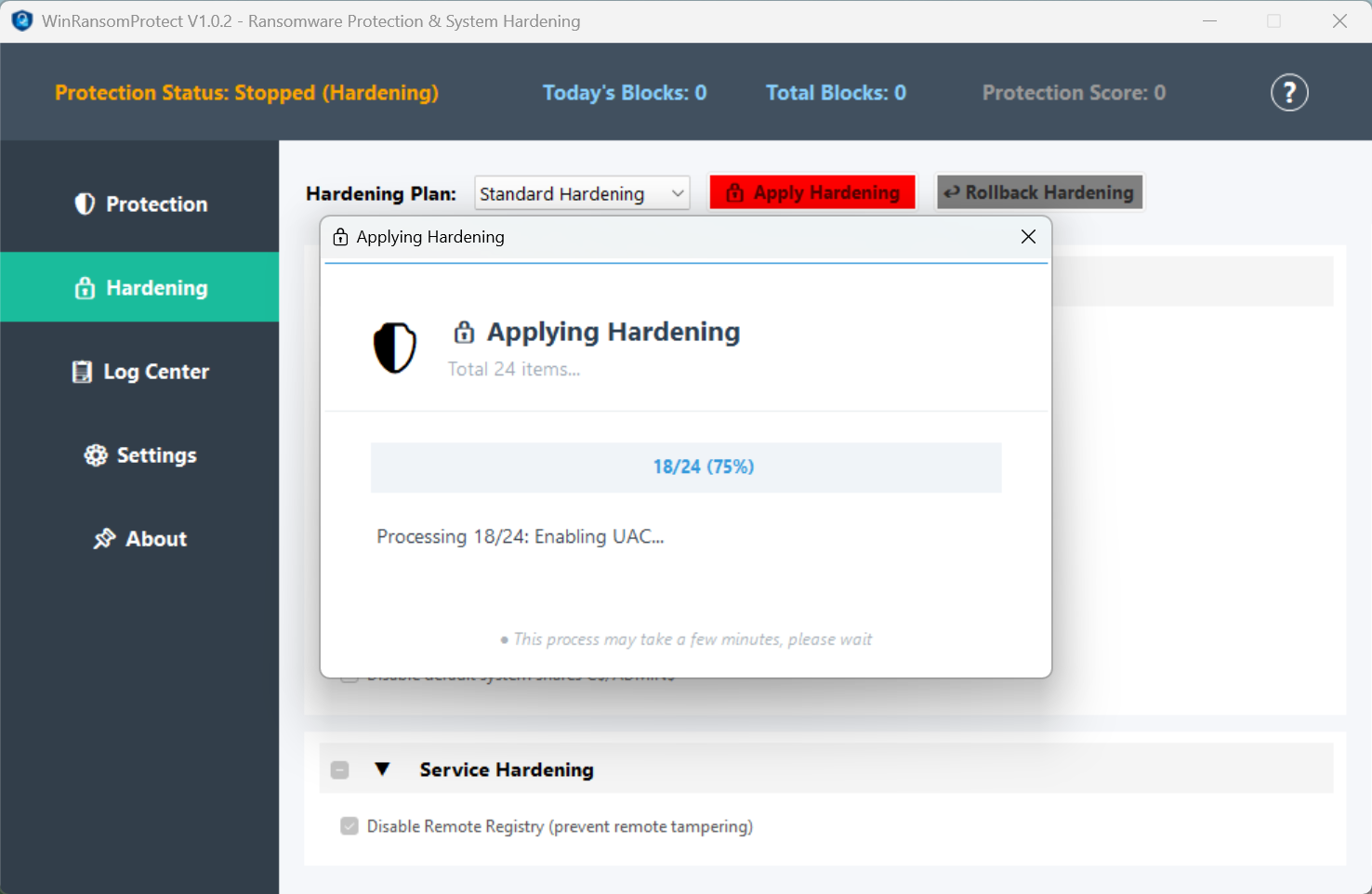 WinRansomProtect one-click hardening rollback