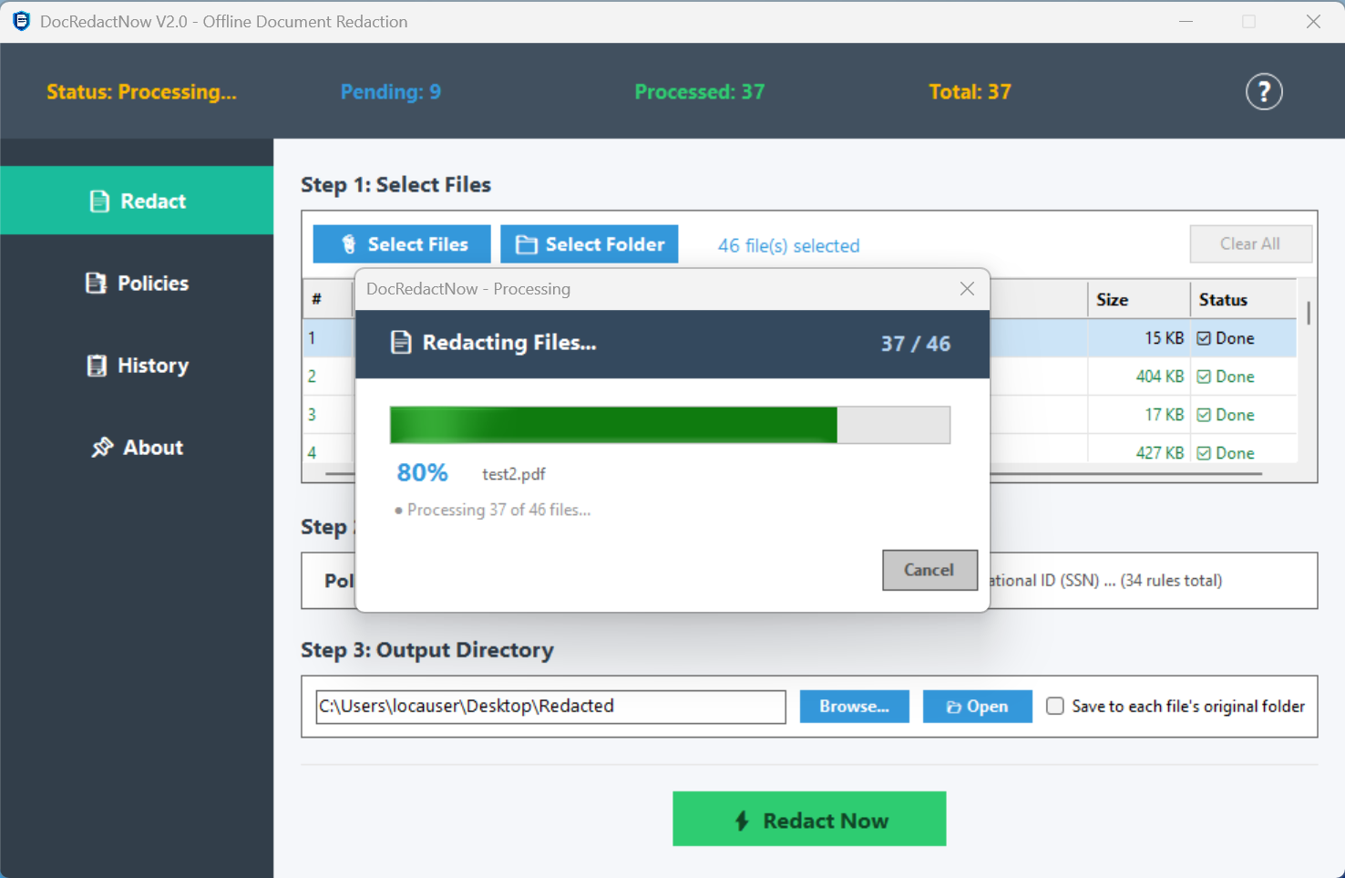 DocRedactNow main screen