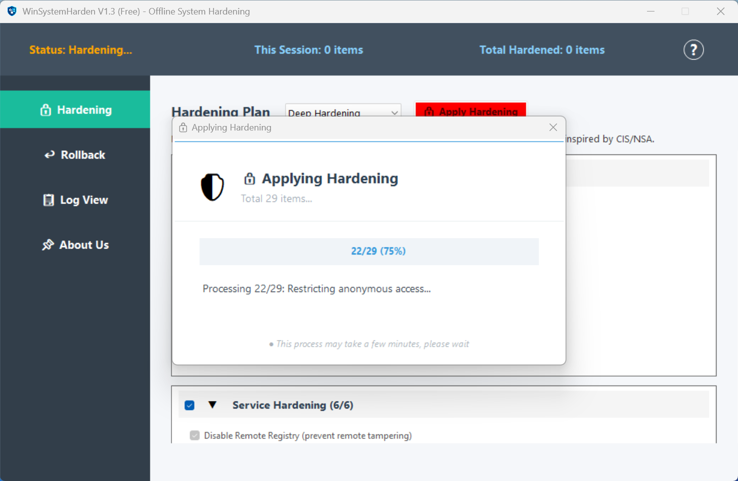 WinSystemHarden — Hardening Progress
